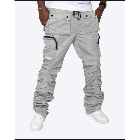 EPTM Eptm Stacked Flare GrayRuched details Snap Cargo Pockets Pants